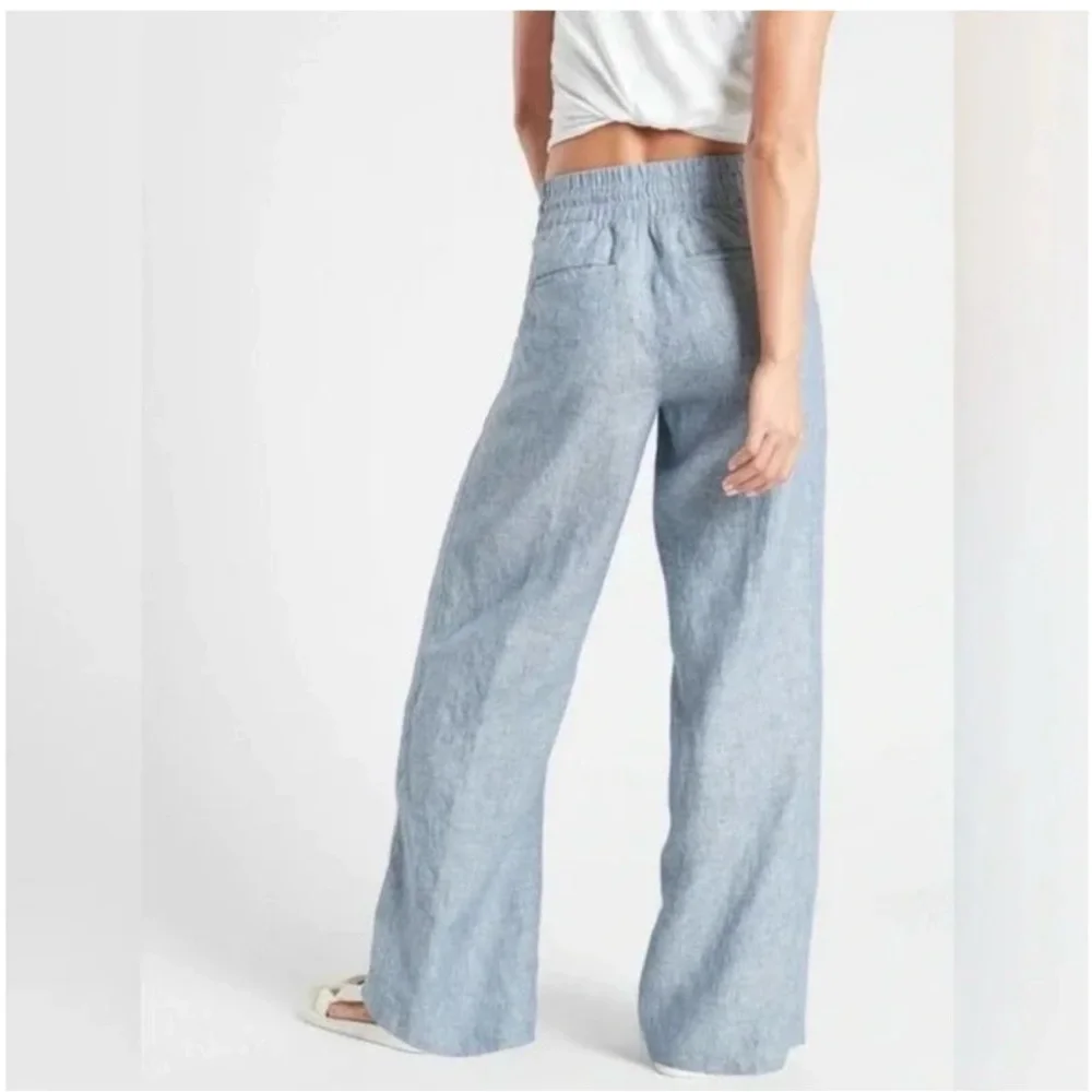 Athleta Chambray Light Blue Wide-Leg Drawstring Pants - Picture 2 of 12